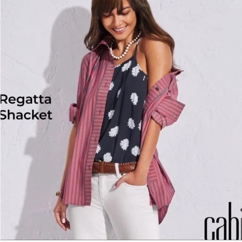 CABI Regatta Shacket Striped Button Down Blouse